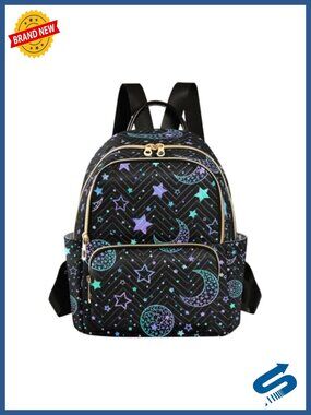 Mini Backpack Purse Star Moon Sun Casual Travel Work Backpack w/ Leather Handle